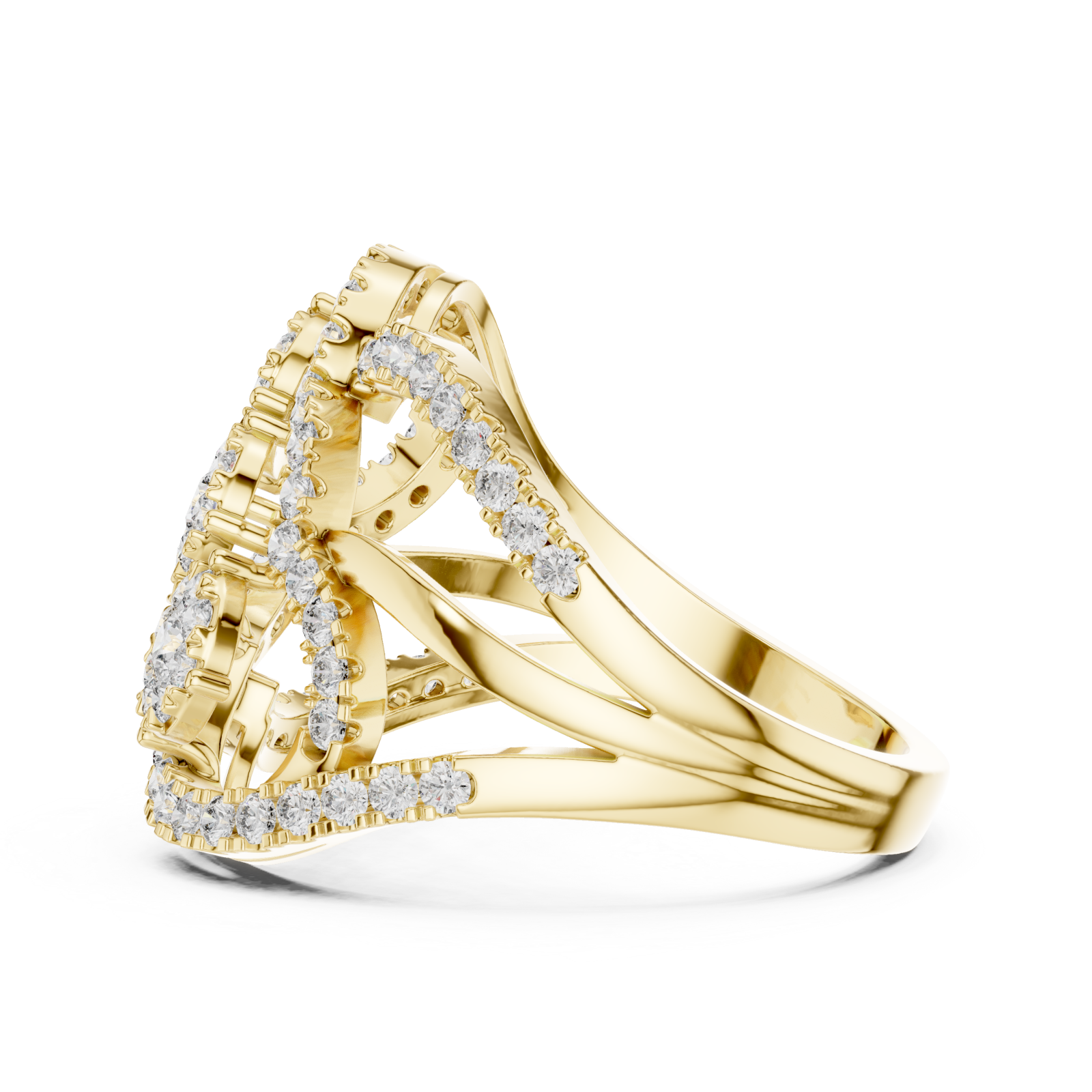 Gold Blooming Cascade Three Band Ring Side View
