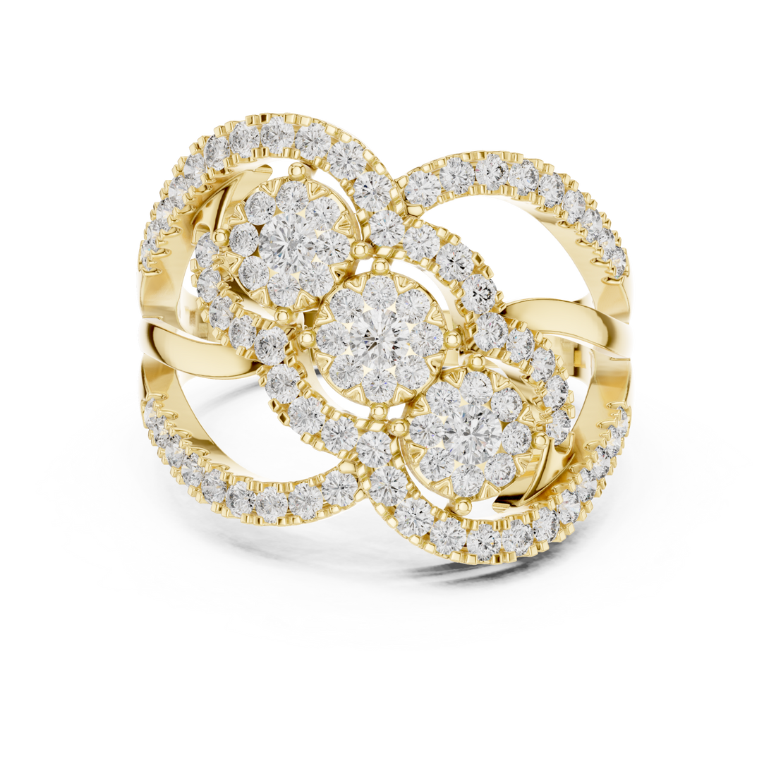 Gold Blooming Cascade Three Band Ring Right View
