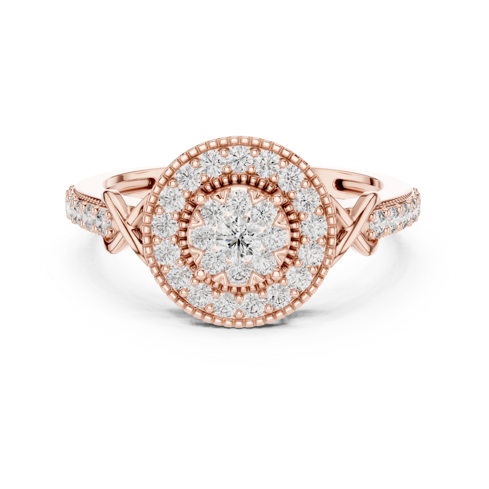  Rose Gold Lumina Contour Pavé Cocktail Ring Front View