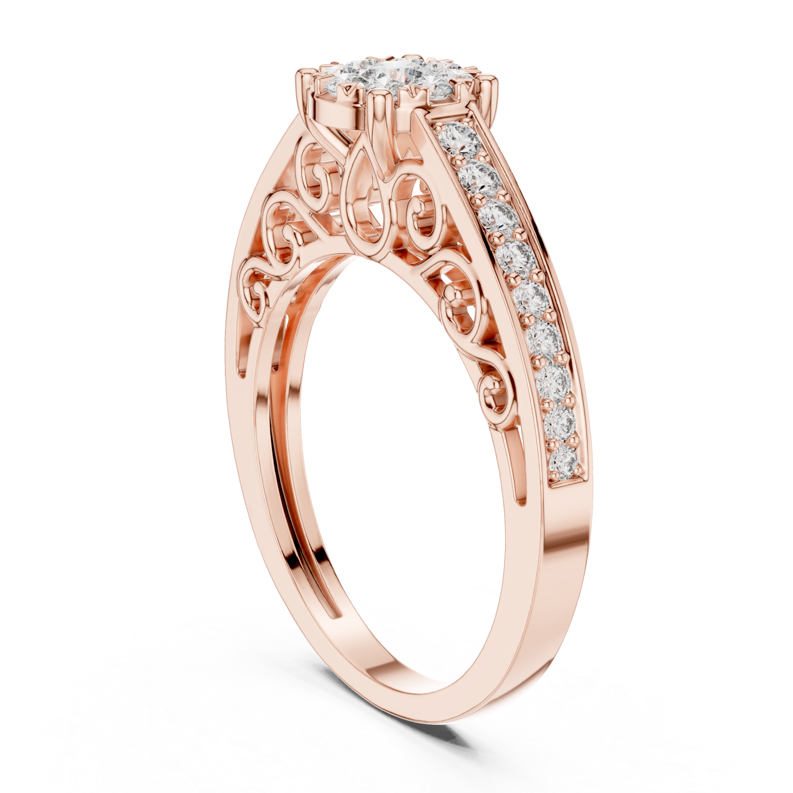  Rose Gold Radiant Spiral Elegance Crown Ring Left View