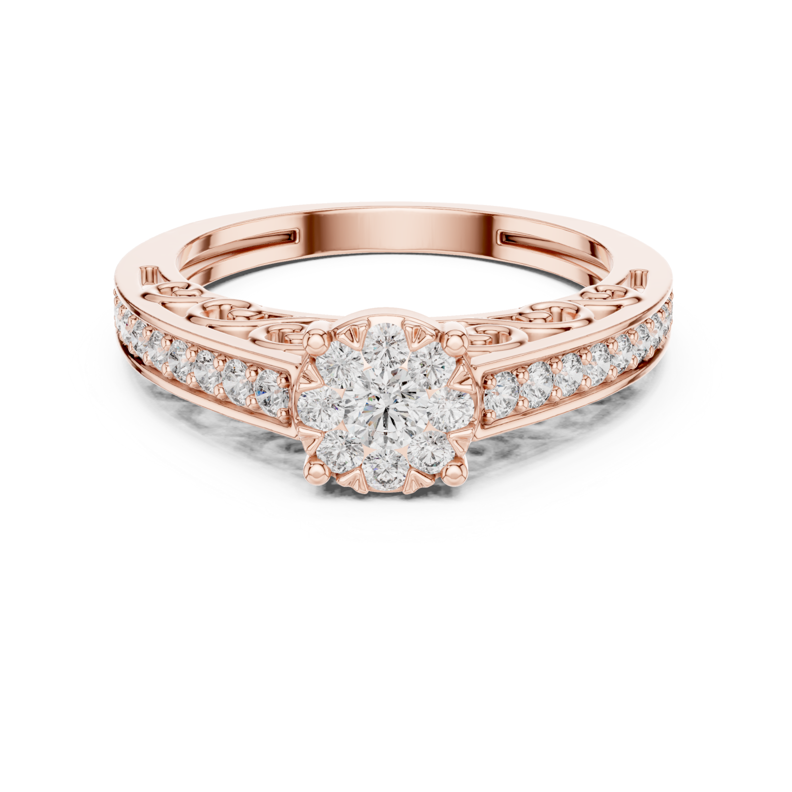  Rose Gold Radiant Spiral Elegance Crown Ring Front View