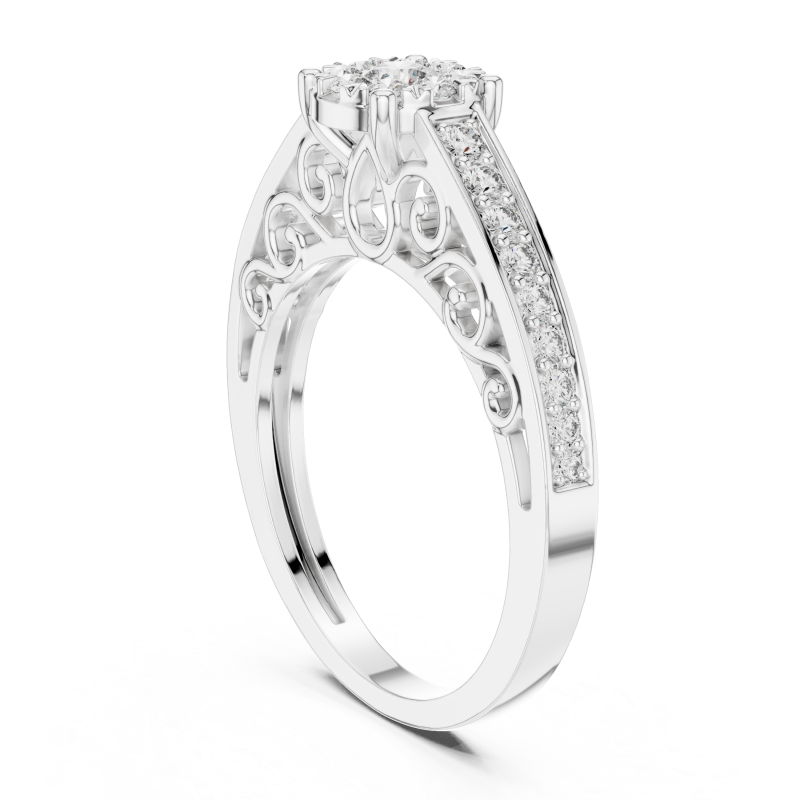  White Gold Radiant Spiral Elegance Crown Ring Left View