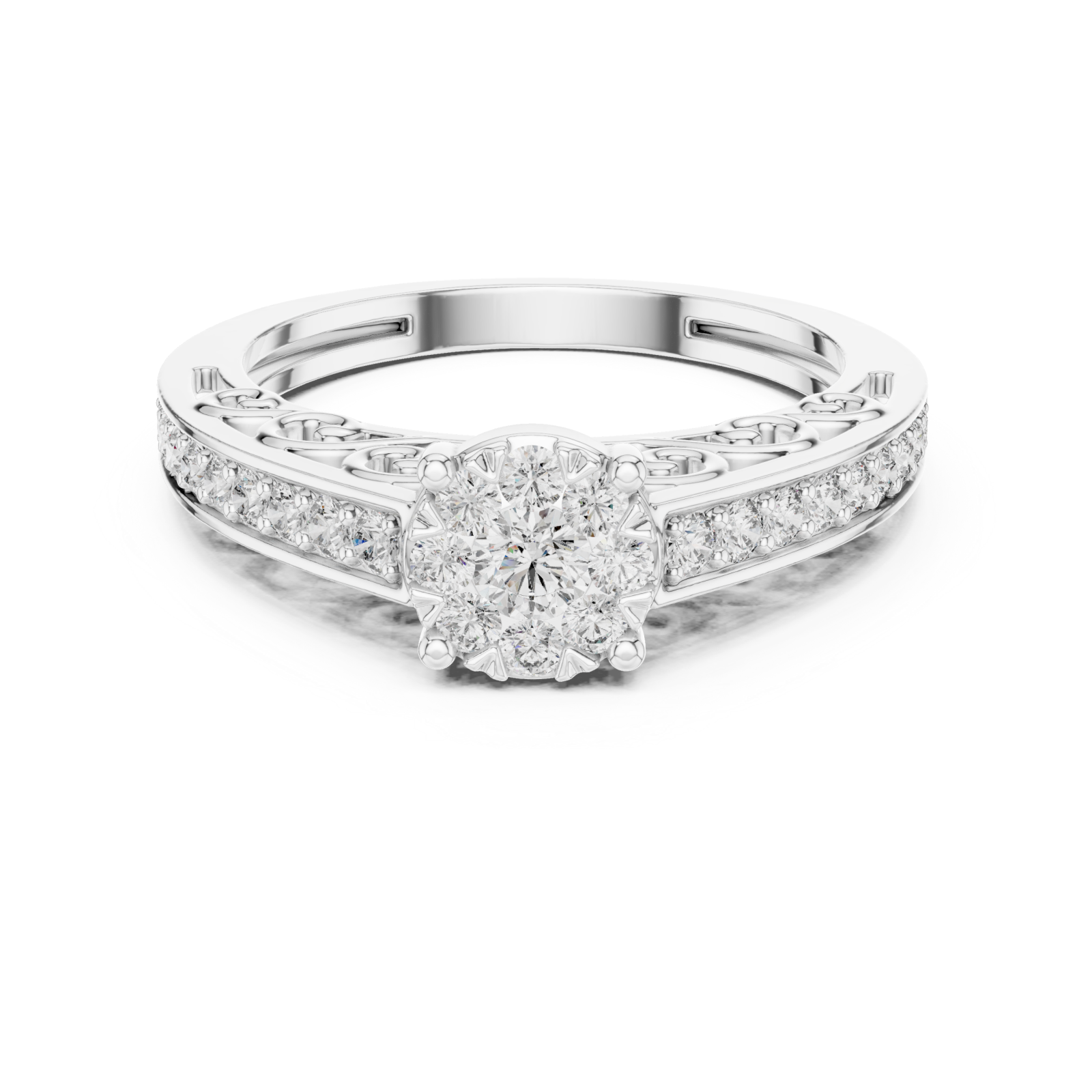  White Gold Radiant Spiral Elegance Crown Ring Front View