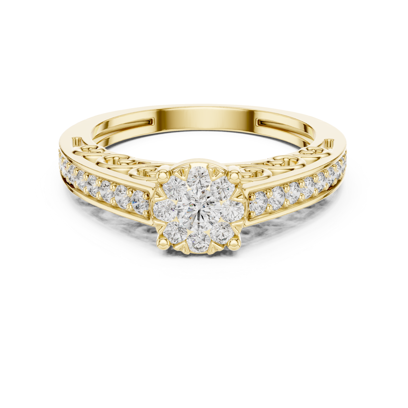  Gold Radiant Spiral Elegance Crown Ring Front View