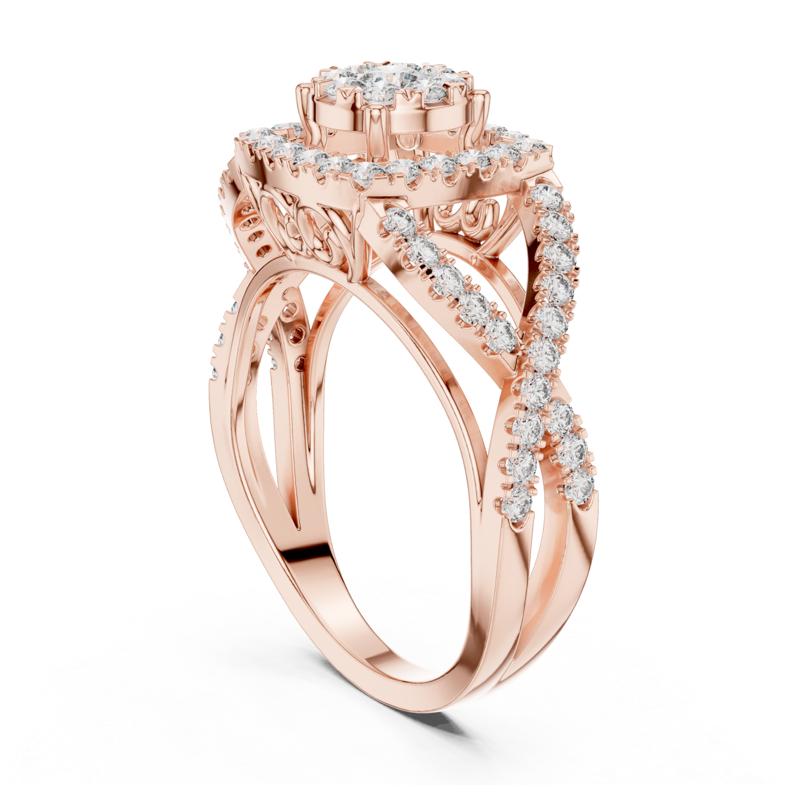  Rose Gold Starcross Halo Statement Ring Left View