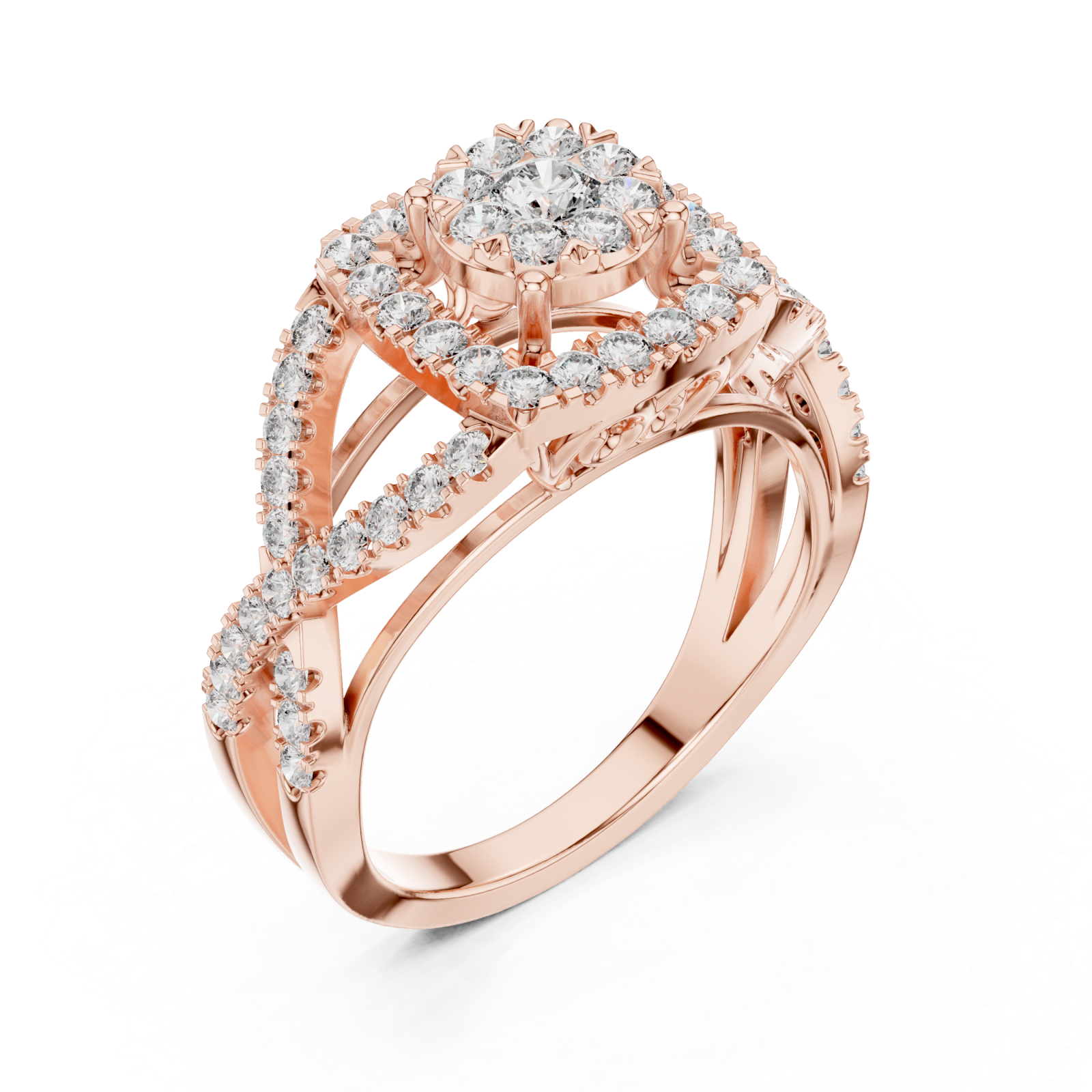 Rose Gold Starcross Halo Statement Ring Right View