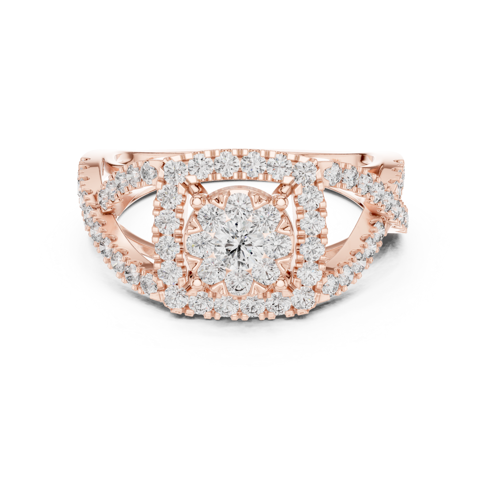  Rose Gold Starcross Halo Statement Ring Front View