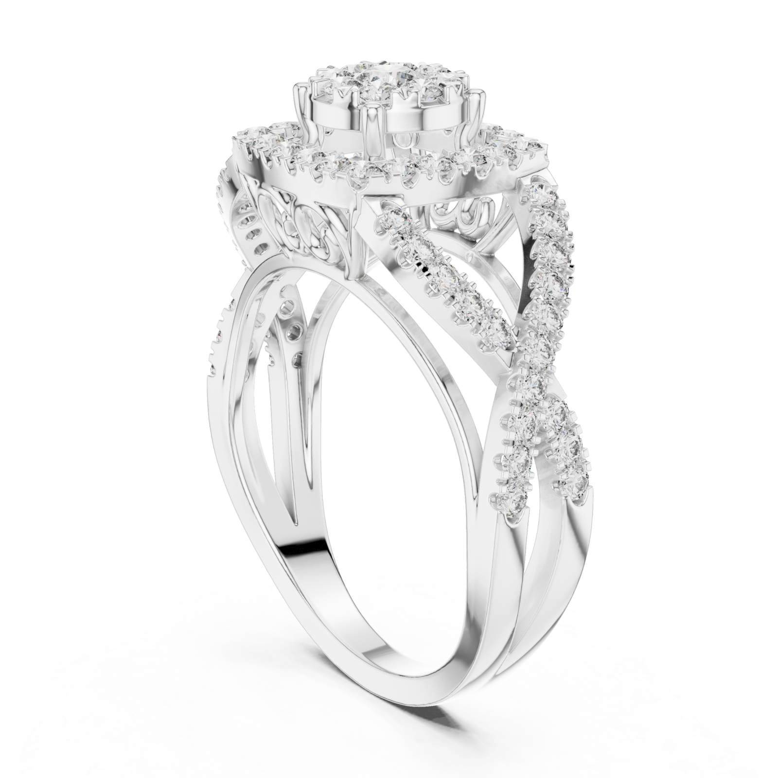  White Gold Starcross Halo Statement Ring Left View