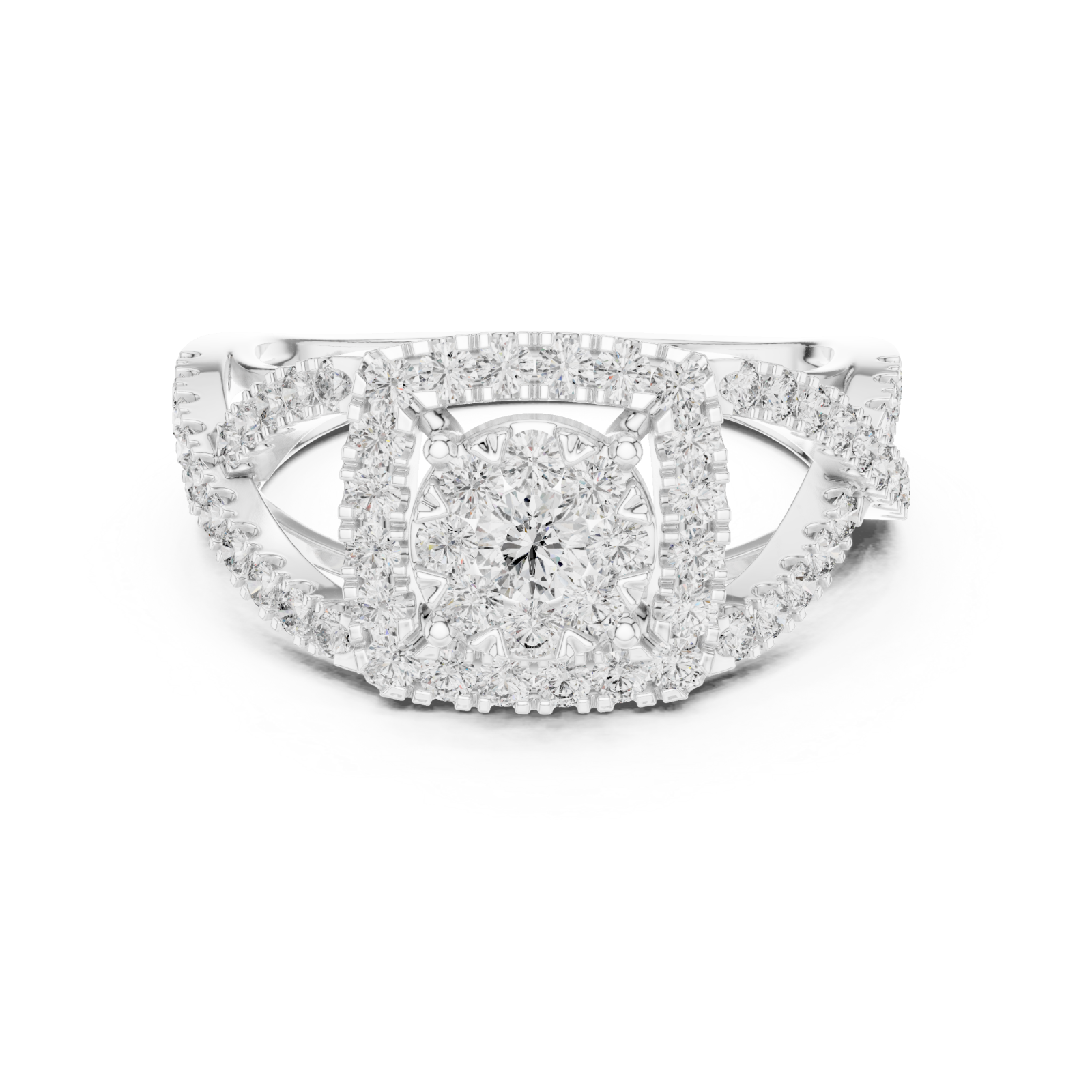  White Gold Starcross Halo Statement Ring Front View