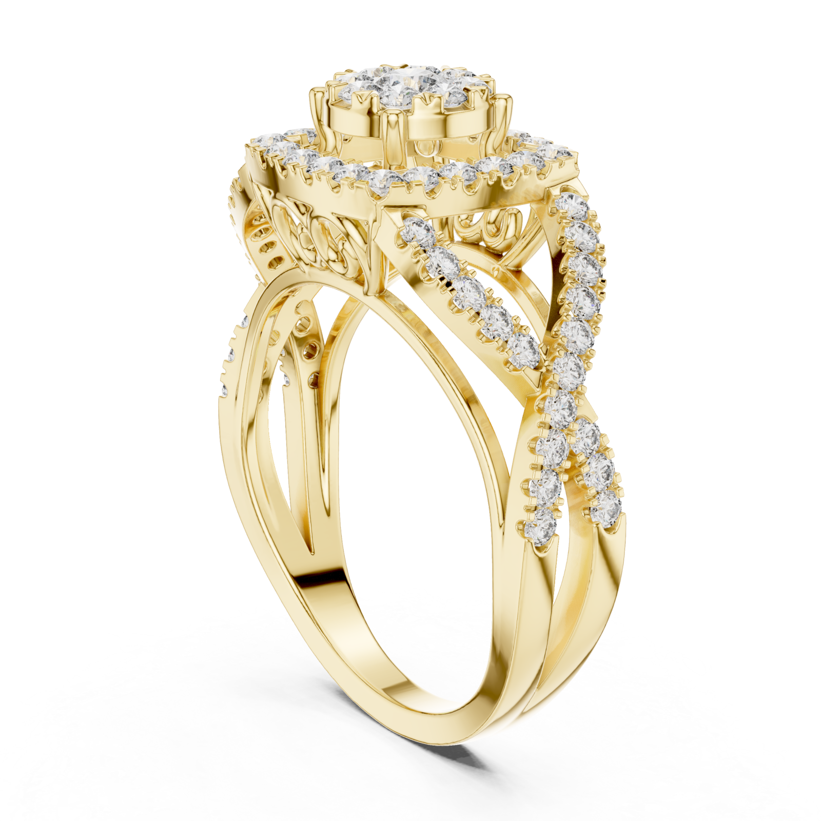  Gold Starcross Halo Statement Ring Left View