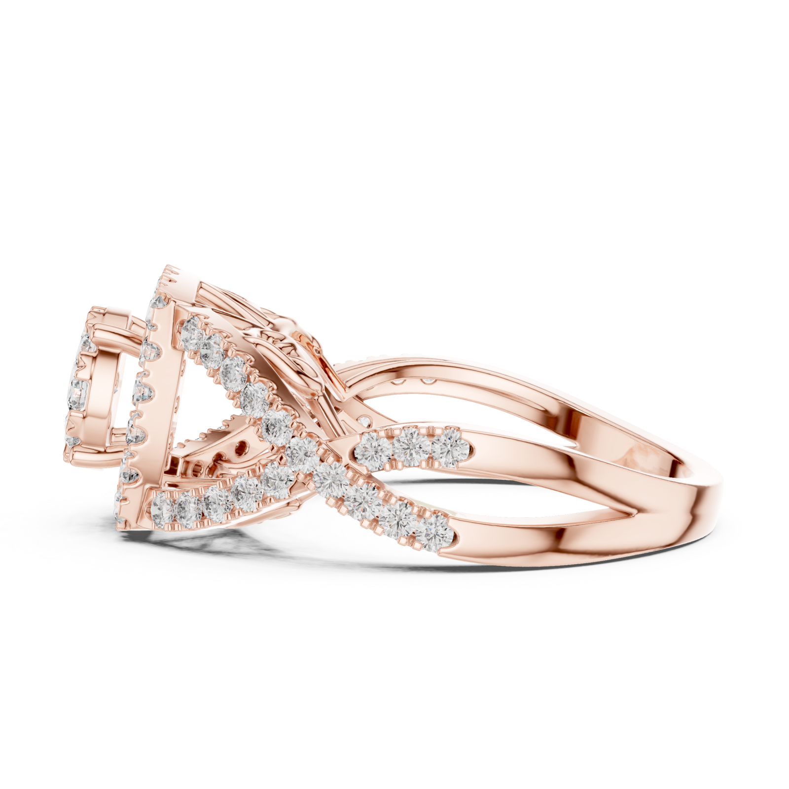  Rose Gold Celestia Halo Grand Heritage Cocktail Ring Side View