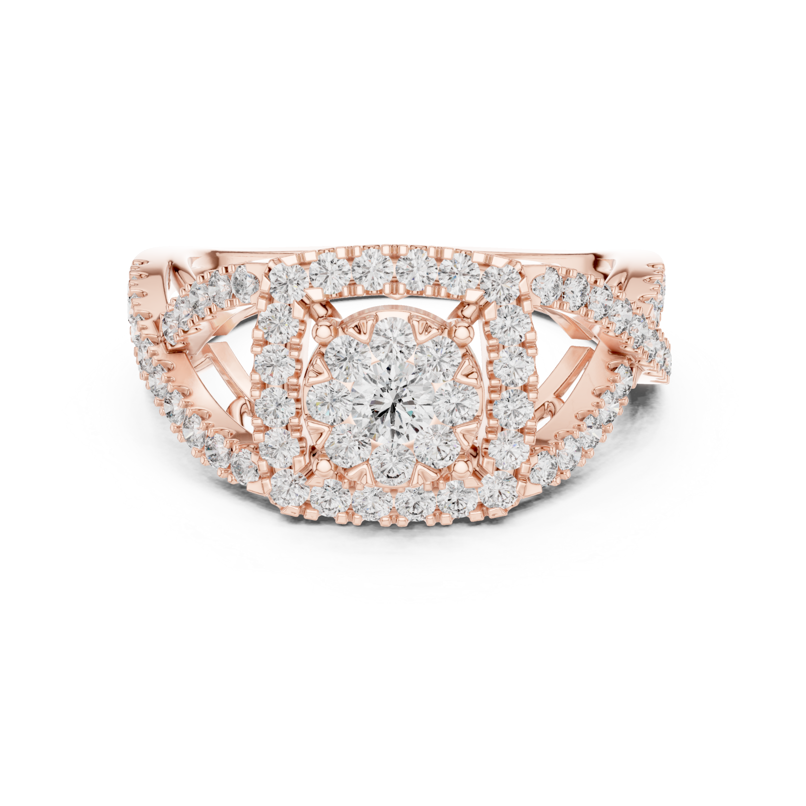  Rose Gold Celestia Halo Grand Heritage Cocktail Ring Front View