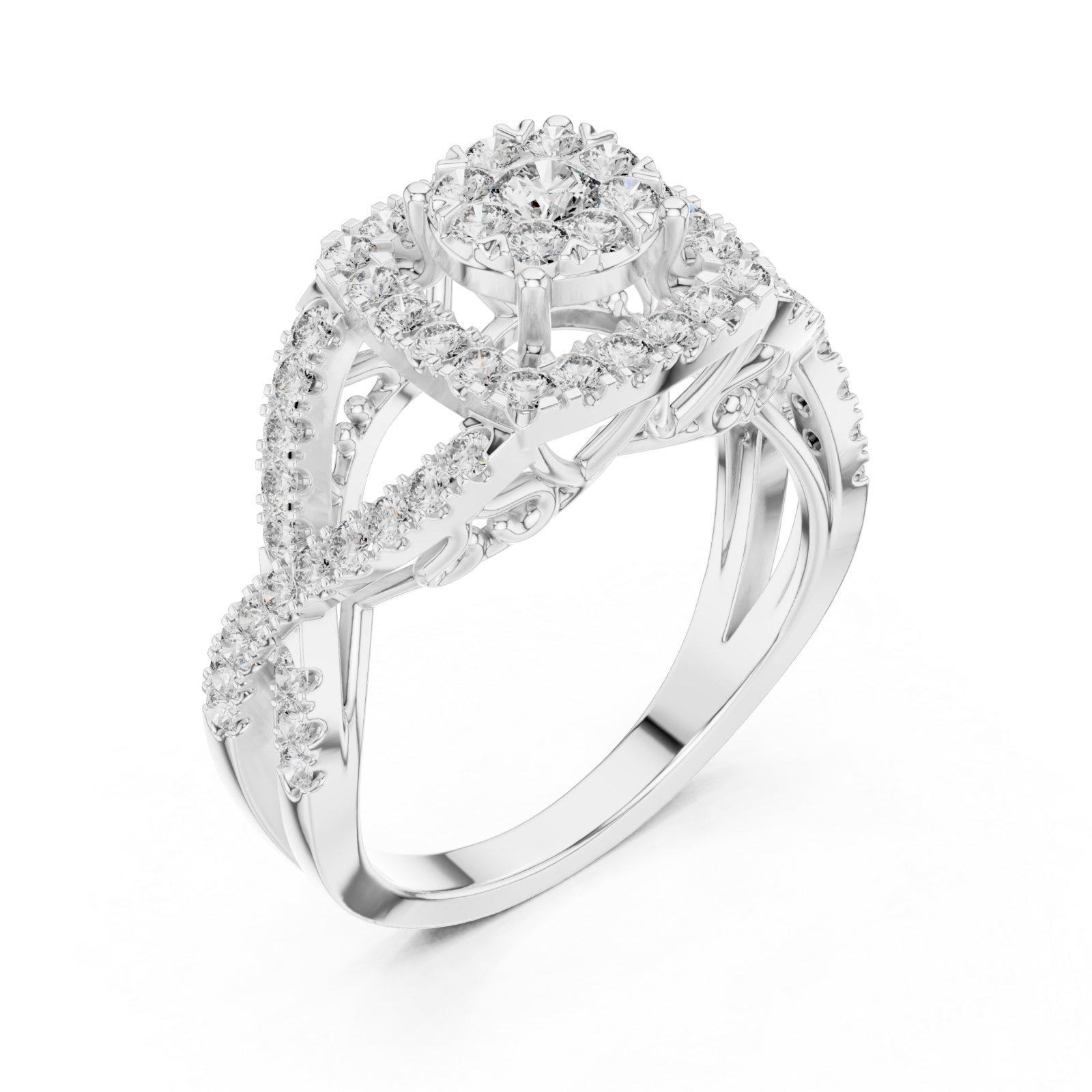  White Gold Celestia Halo Grand Heritage Cocktail Ring Right View