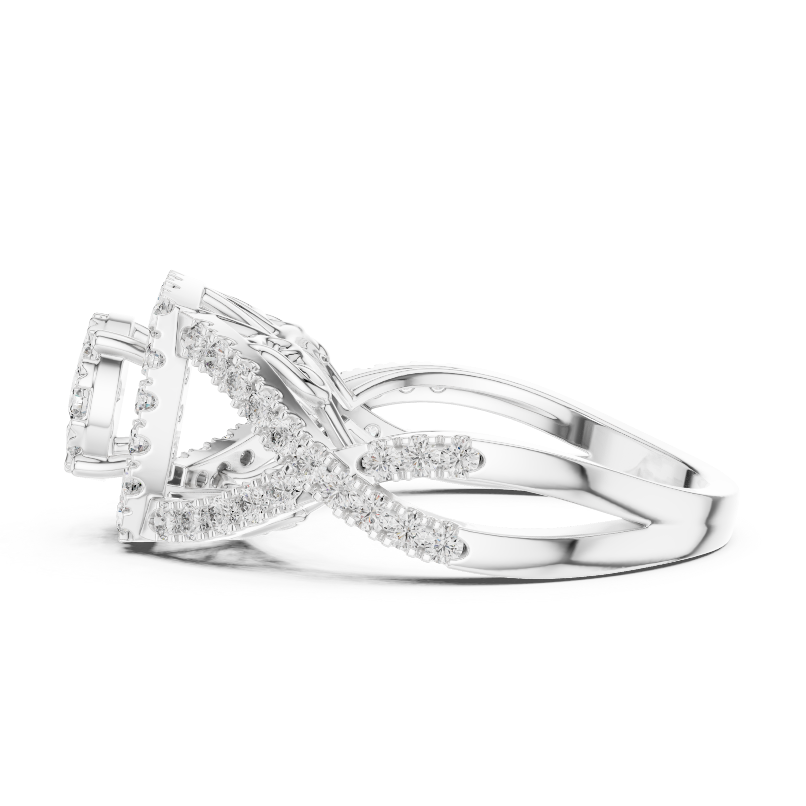  White Gold Celestia Halo Grand Heritage Cocktail Ring Side View