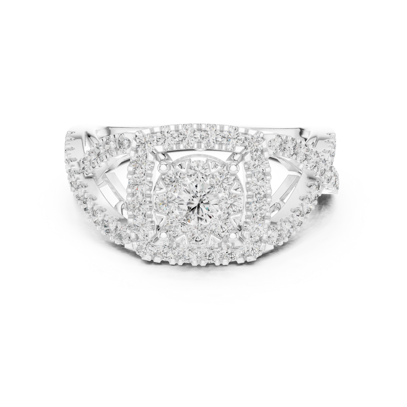 White Gold Celestia Halo Grand Heritage Cocktail Ring Front View