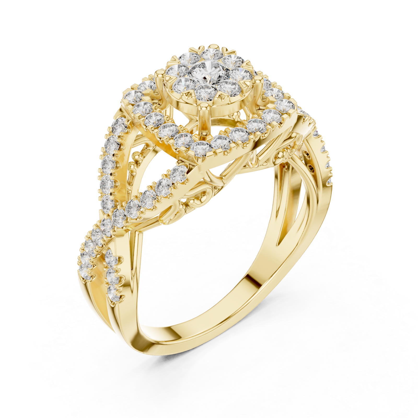 Gold Celestia Halo Grand Heritage Cocktail Ring Right View