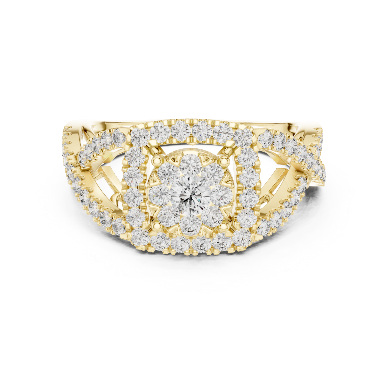  Gold Celestia Halo Grand Heritage Cocktail Ring Front View