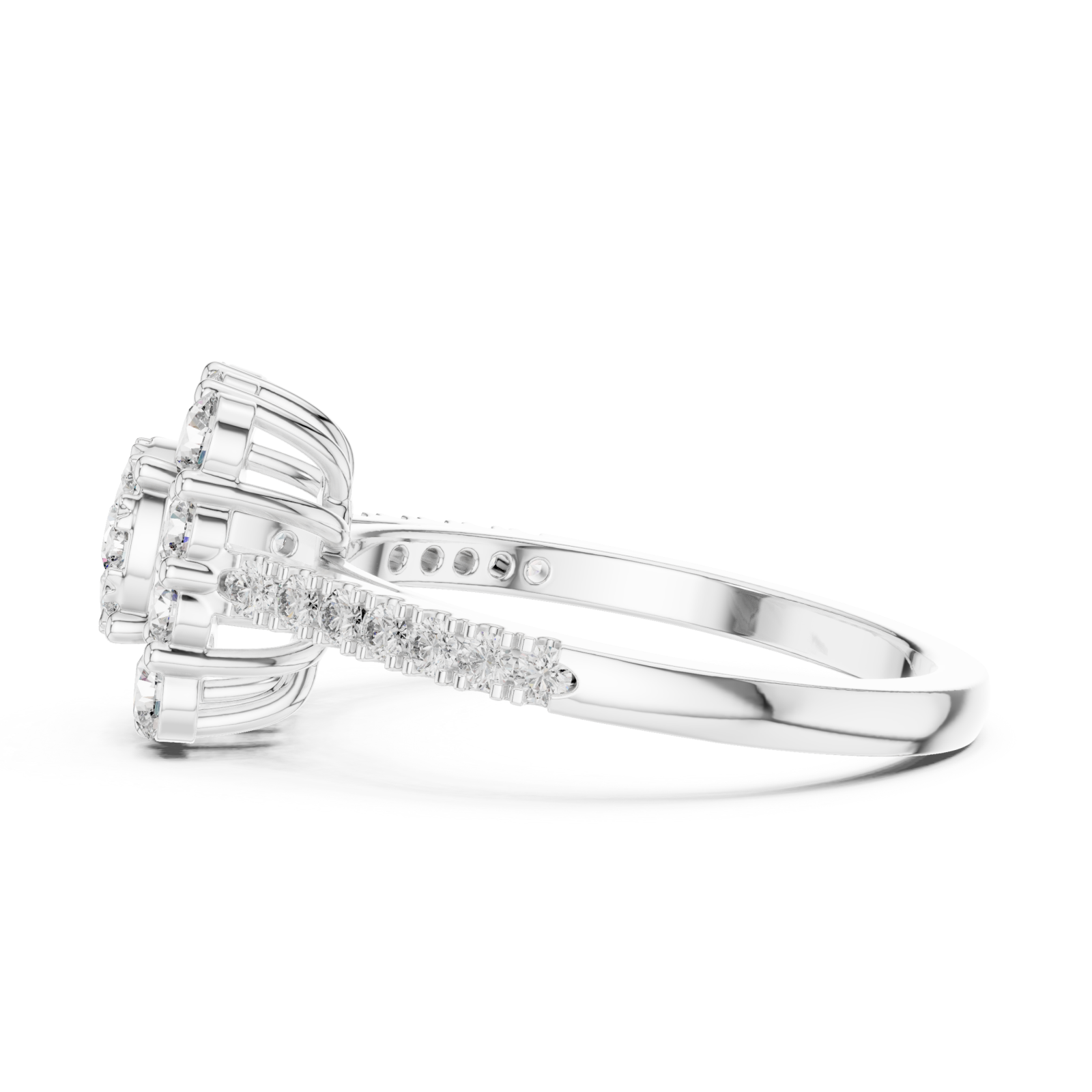  White Gold Luminous Petal Spiral Accent Ring Side View