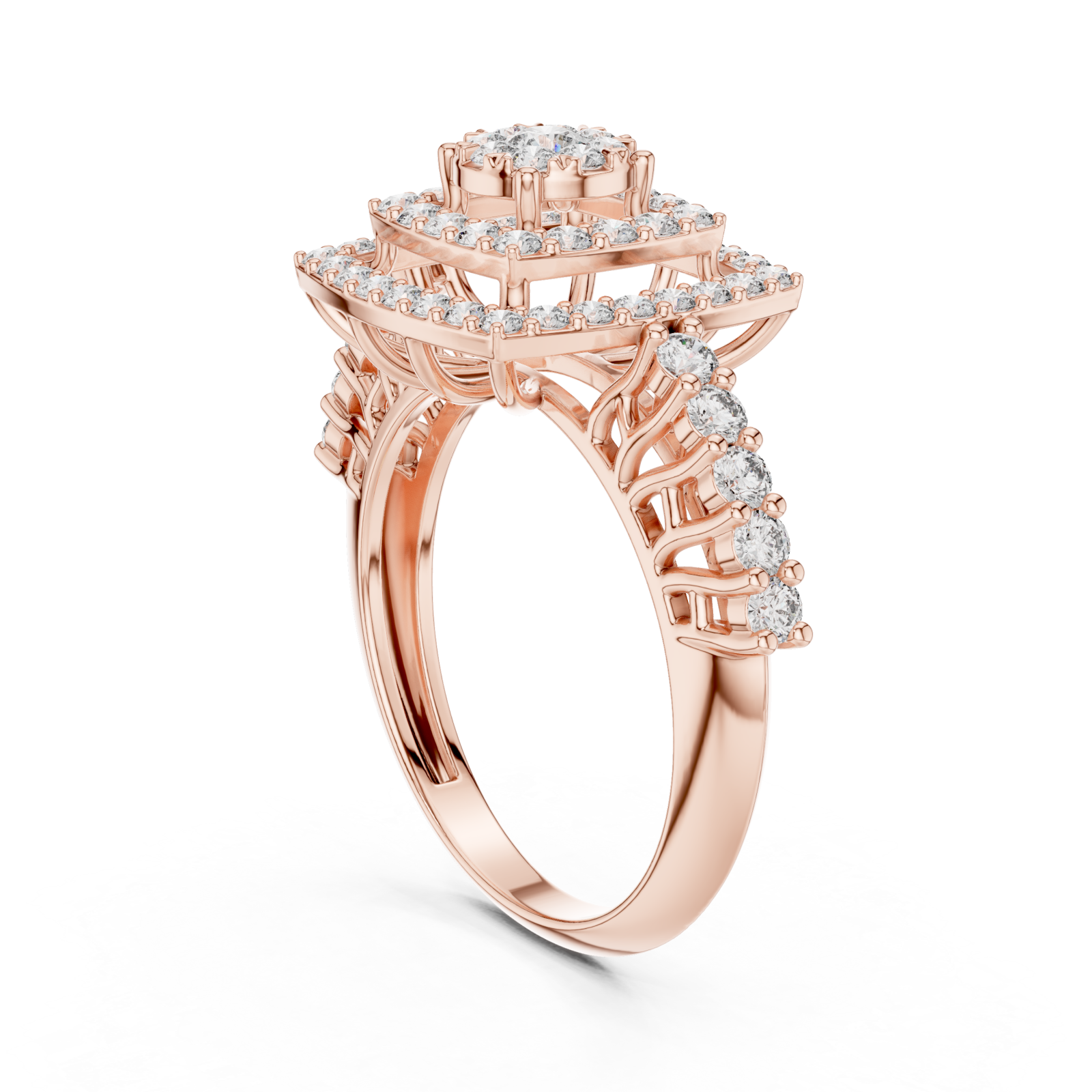  Rose Gold Lustrous Grandeur Radiance Cocktail Ring Left View