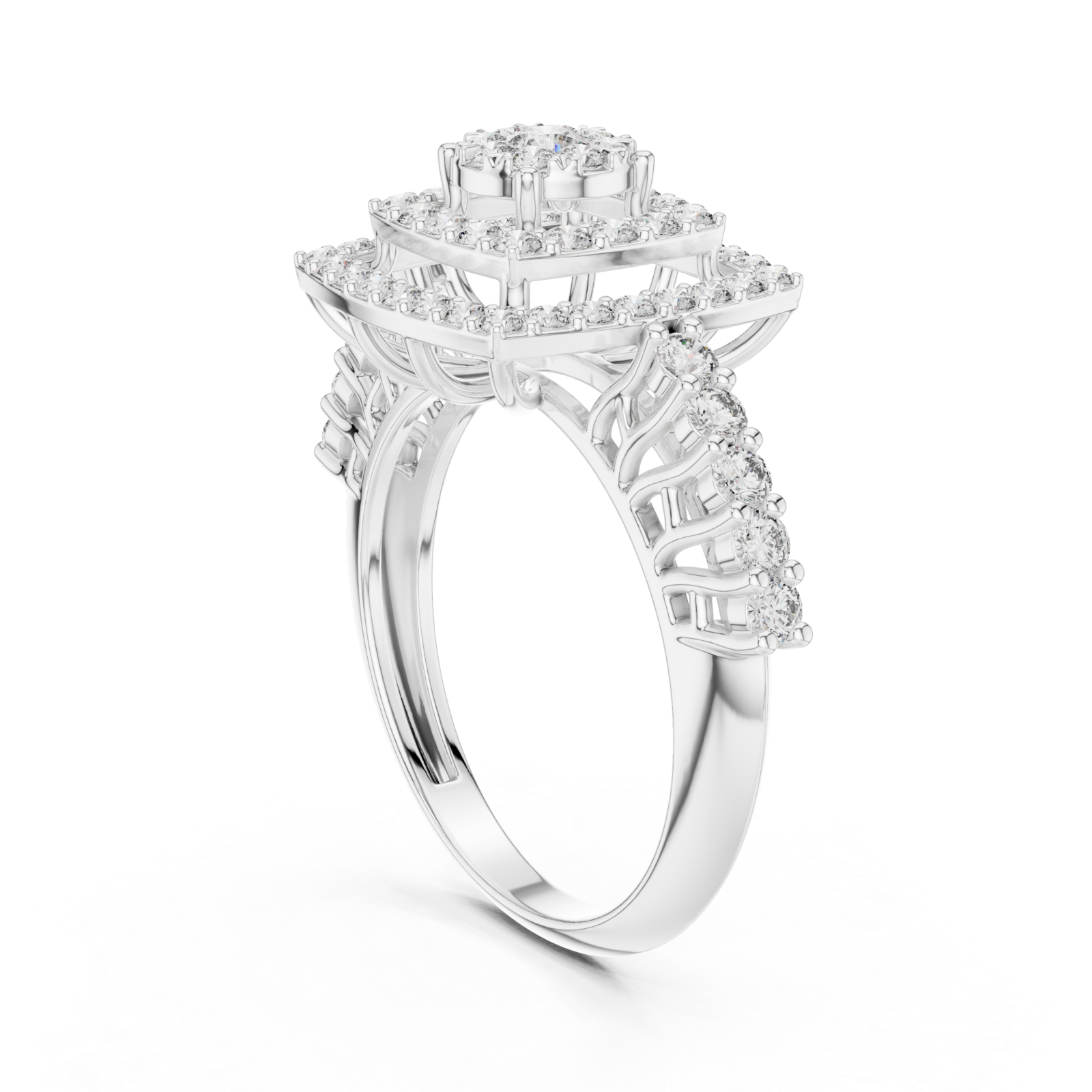  White Gold Lustrous Grandeur Radiance Cocktail Ring Left View