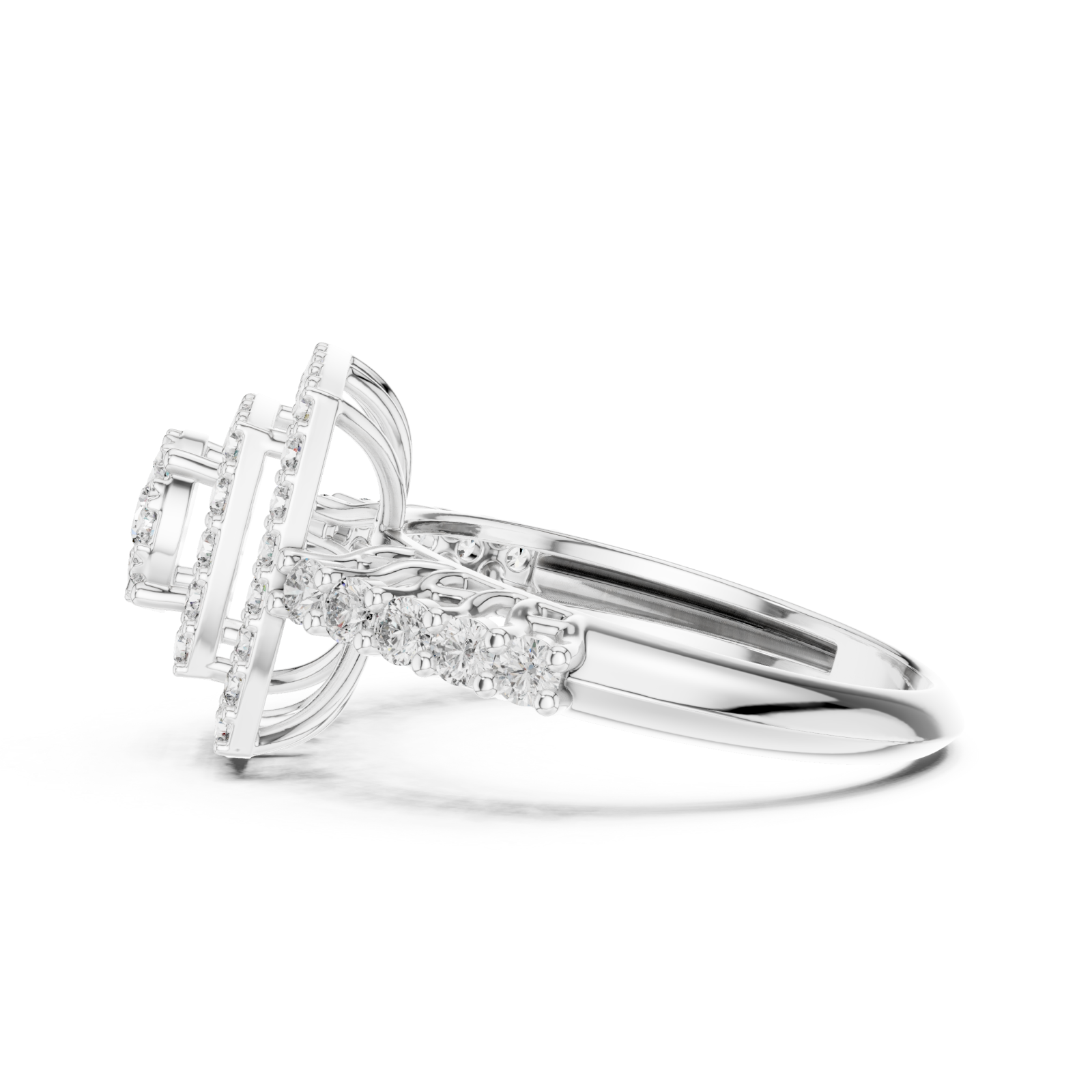 White Gold Lustrous Grandeur Radiance Cocktail Ring Side View