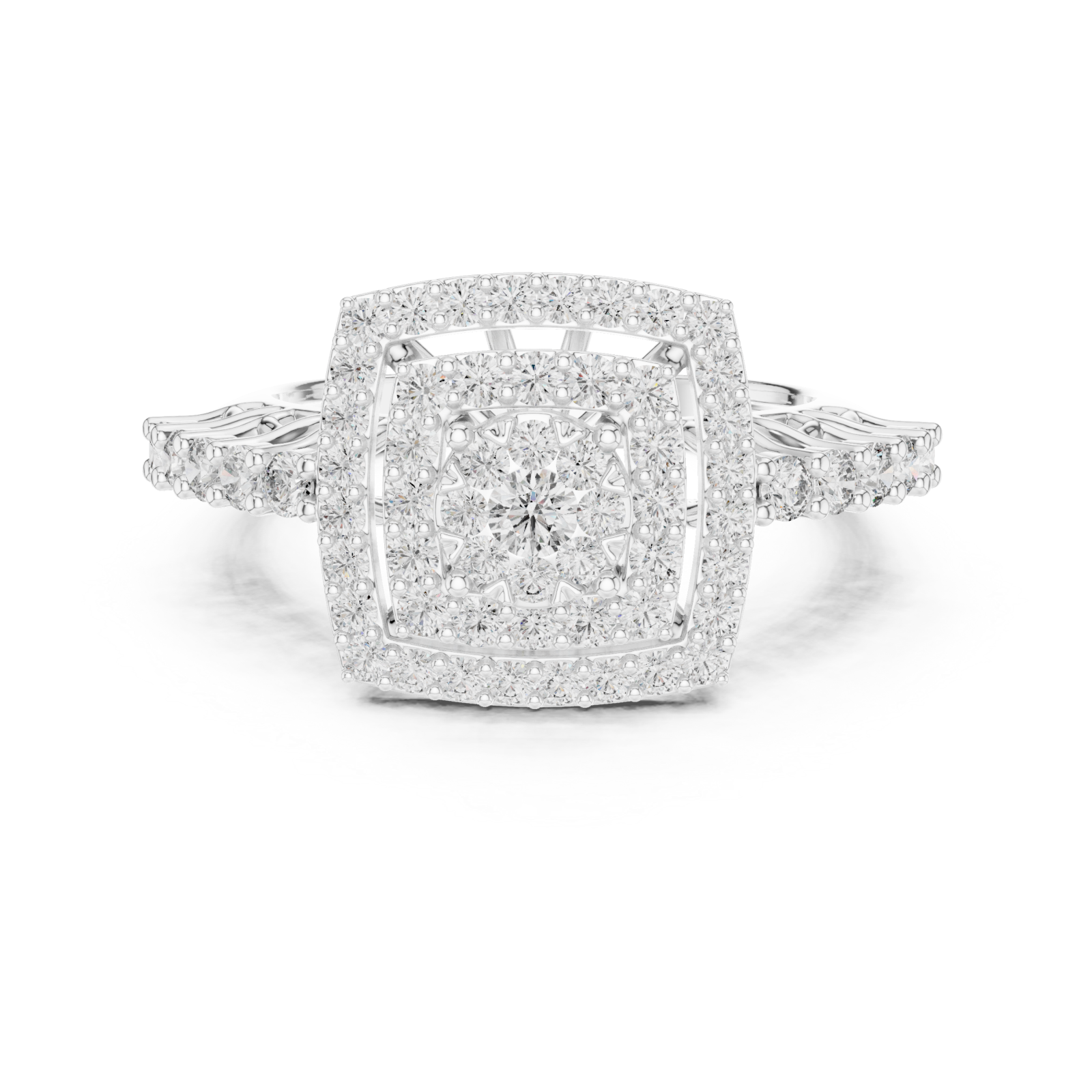  White Gold Lustrous Grandeur Radiance Cocktail Ring Front View