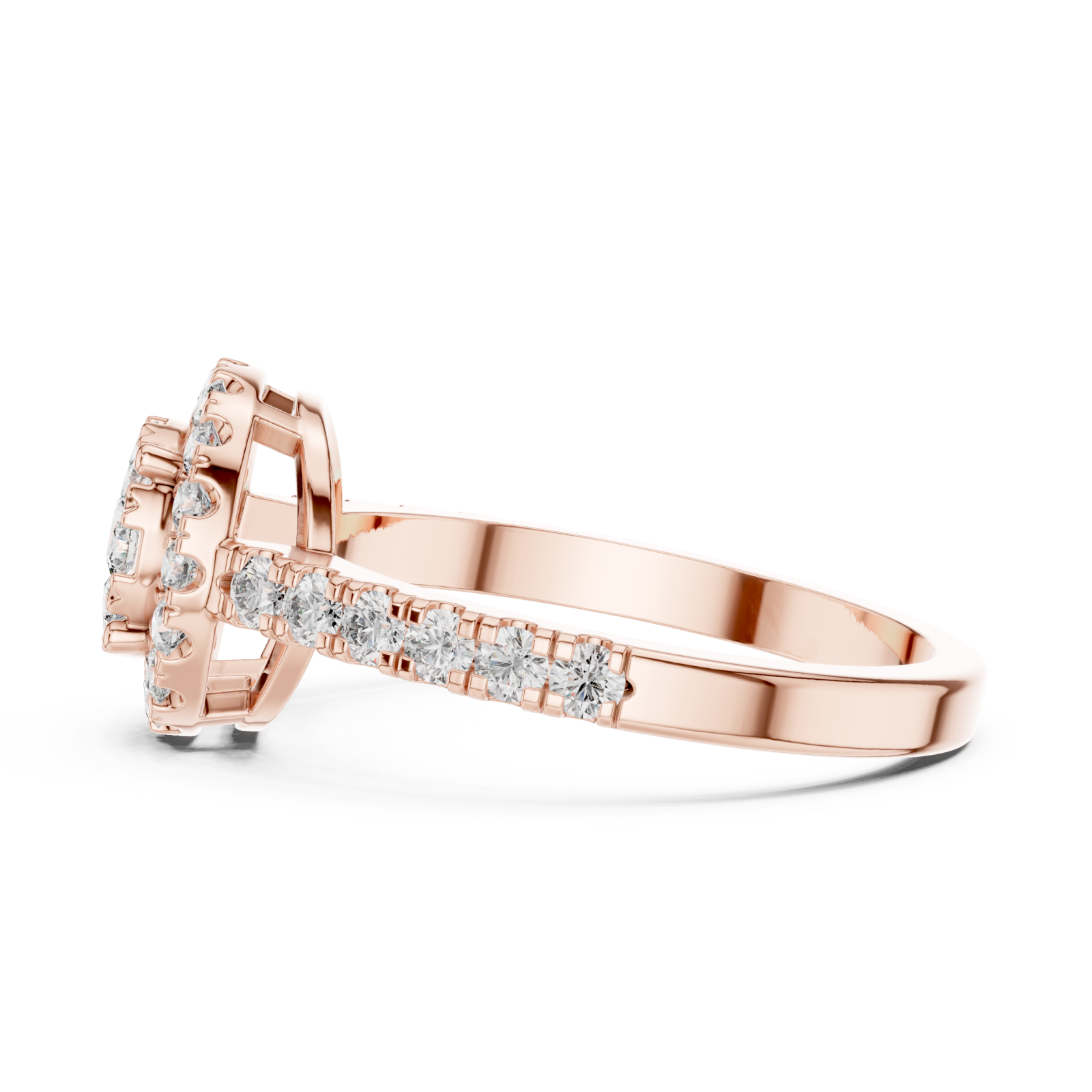  Rose Gold Enchanted Blossom Pavé Radiant Ring Side View