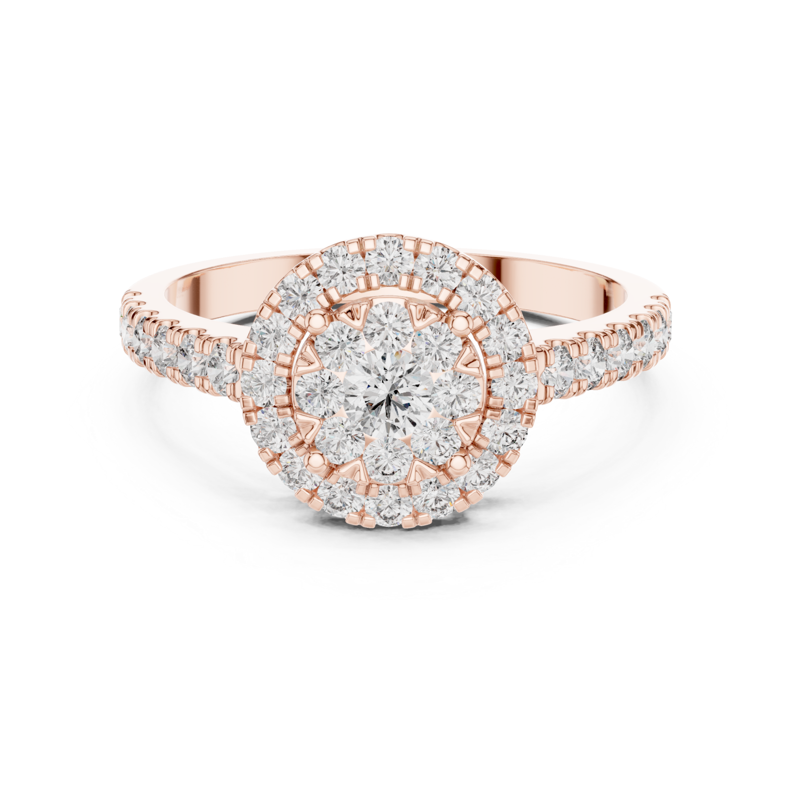 Rose Gold Enchanted Blossom Pavé Radiant Ring Front View