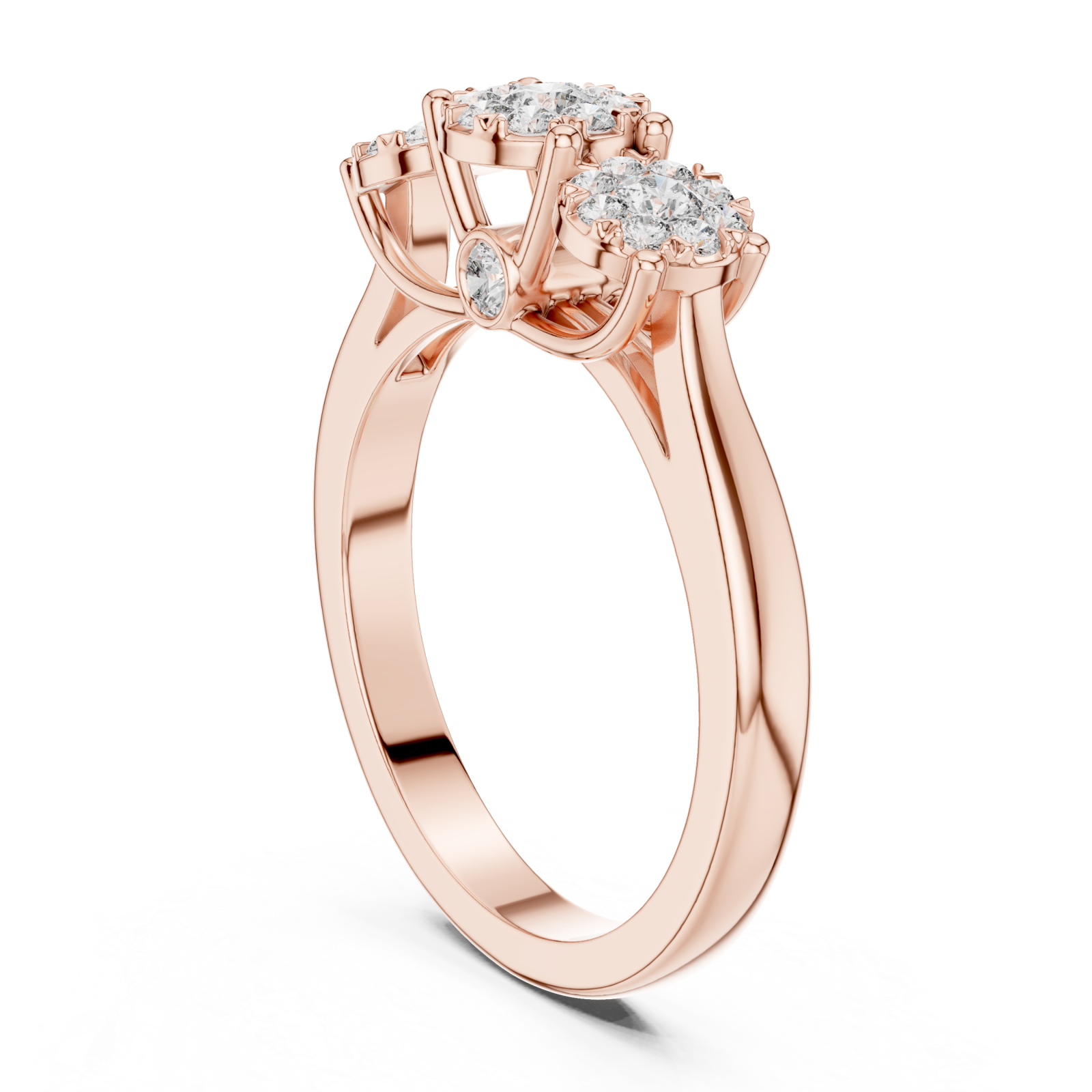  Rose Gold Dewdrop Graceful Triple Floral Ensemble Ring Left View