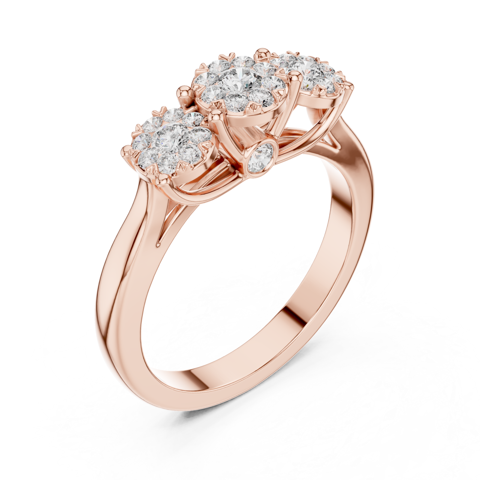  Rose Gold Dewdrop Graceful Triple Floral Ensemble Ring Right View