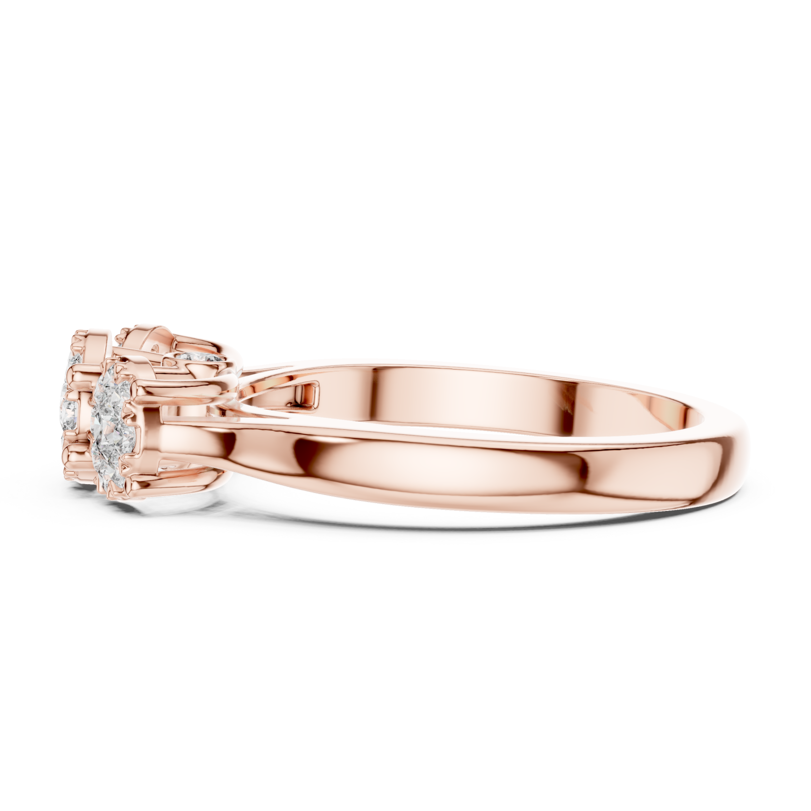  Rose Gold Dewdrop Graceful Triple Floral Ensemble Ring Side View