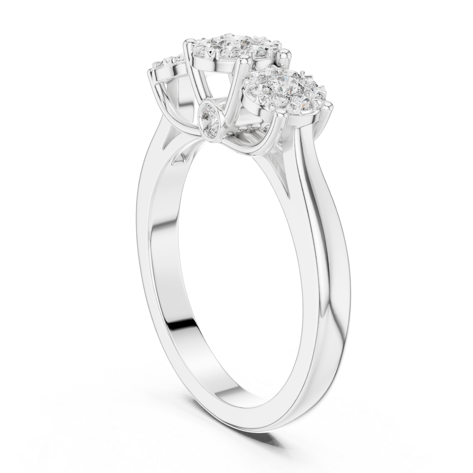  White Gold Dewdrop Graceful Triple Floral Ensemble Ring Left View