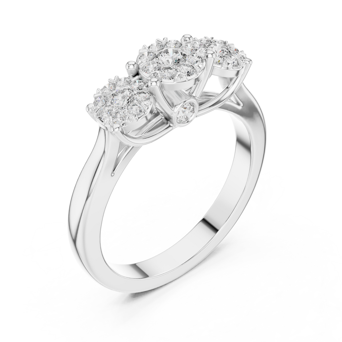  White Gold Dewdrop Graceful Triple Floral Ensemble Ring Right View