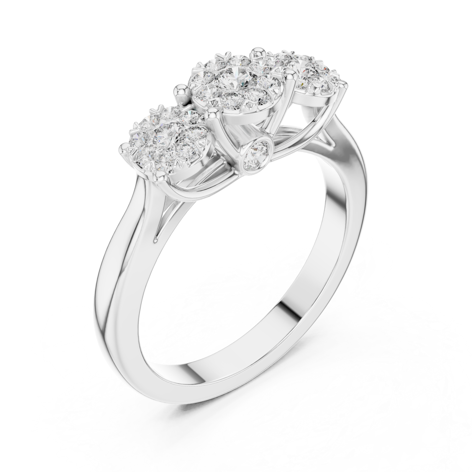  White Gold Dewdrop Graceful Triple Floral Ensemble Ring Right View