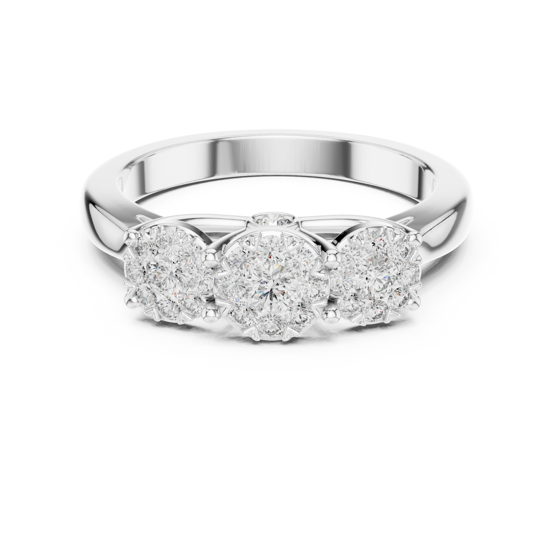  White Gold Dewdrop Graceful Triple Floral Ensemble Ring Right View