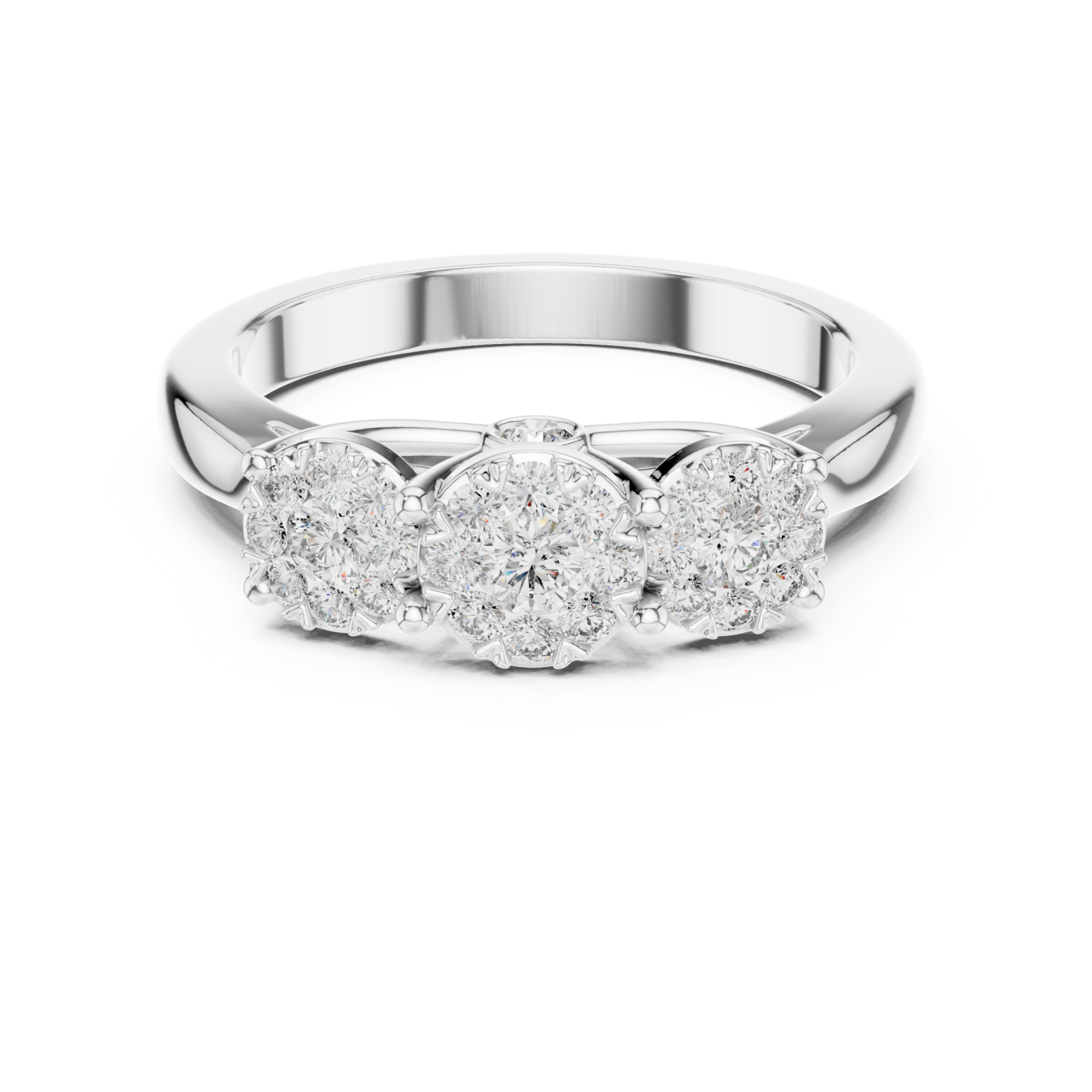  White Gold Dewdrop Graceful Triple Floral Ensemble Ring Front View