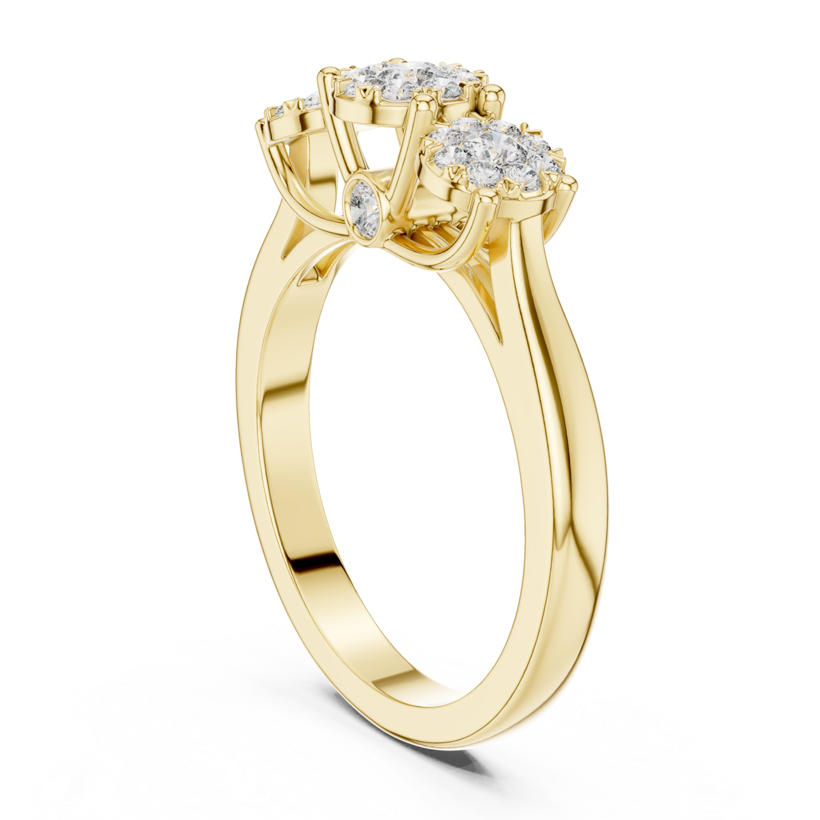  Gold Dewdrop Graceful Triple Floral Ensemble Ring Left View