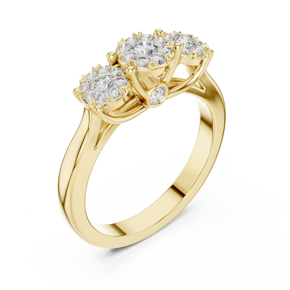 Gold Dewdrop Graceful Triple Floral Ensemble Ring Right View