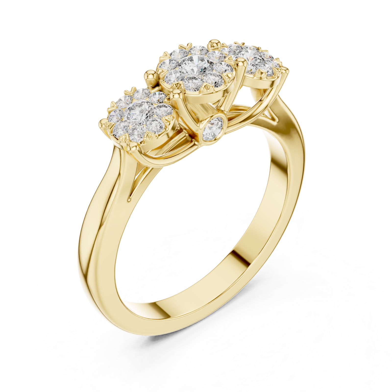 Gold Dewdrop Graceful Triple Floral Ensemble Ring Right View