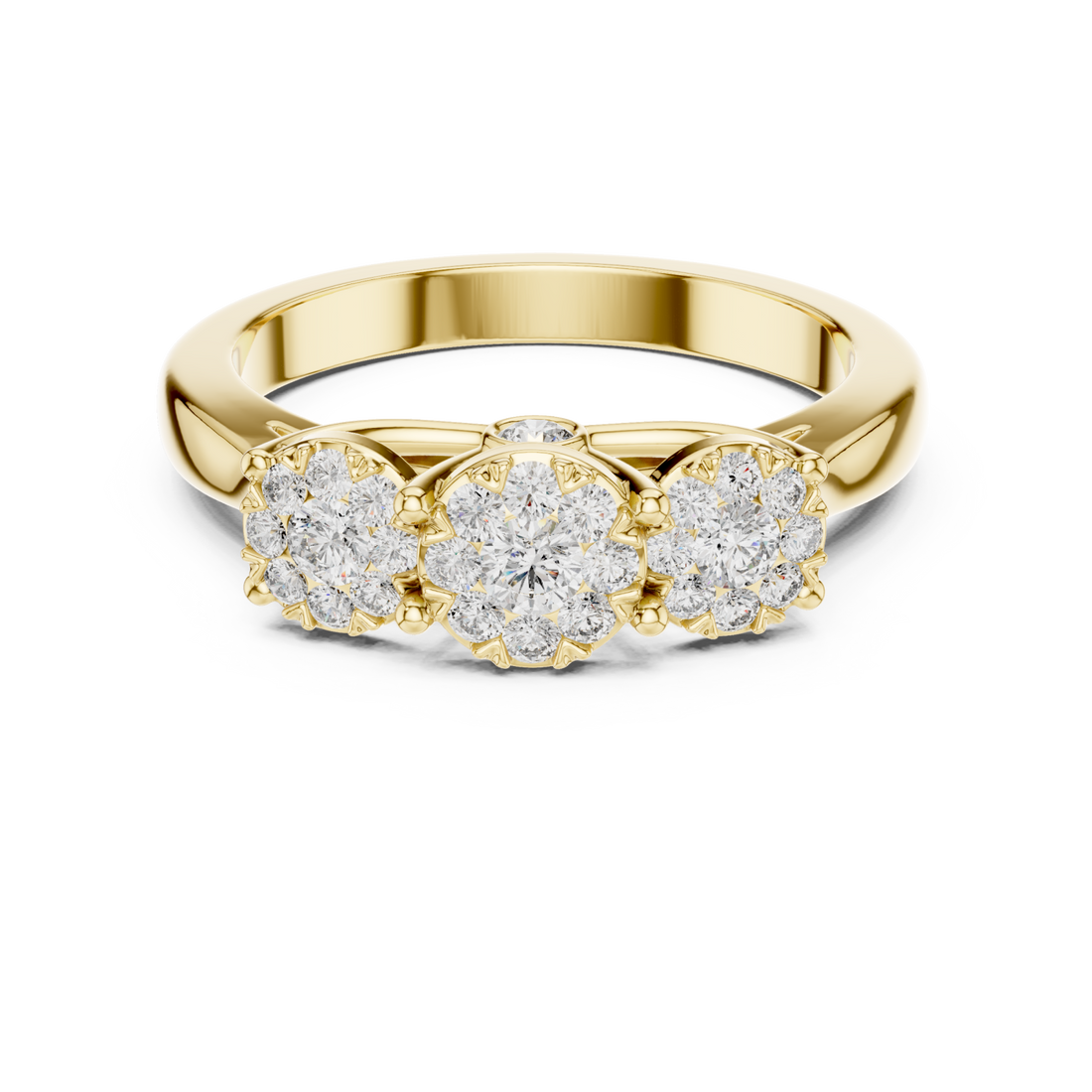 Gold Dewdrop Graceful Triple Floral Ensemble Ring Right View