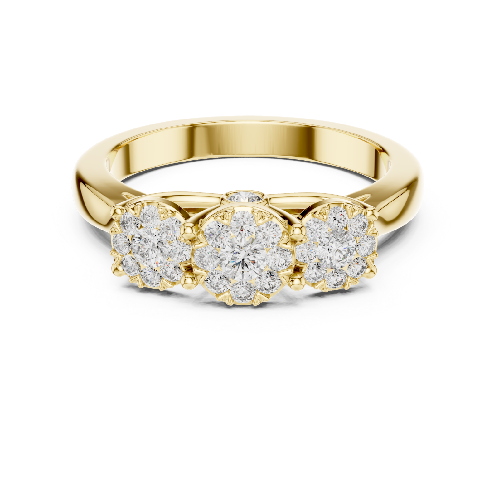  Gold Dewdrop Graceful Triple Floral Ensemble Ring Front View
