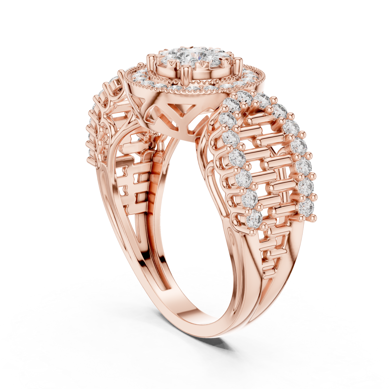  Rose Gold Twilight Halo Mirage Crown Statement Ring Left View