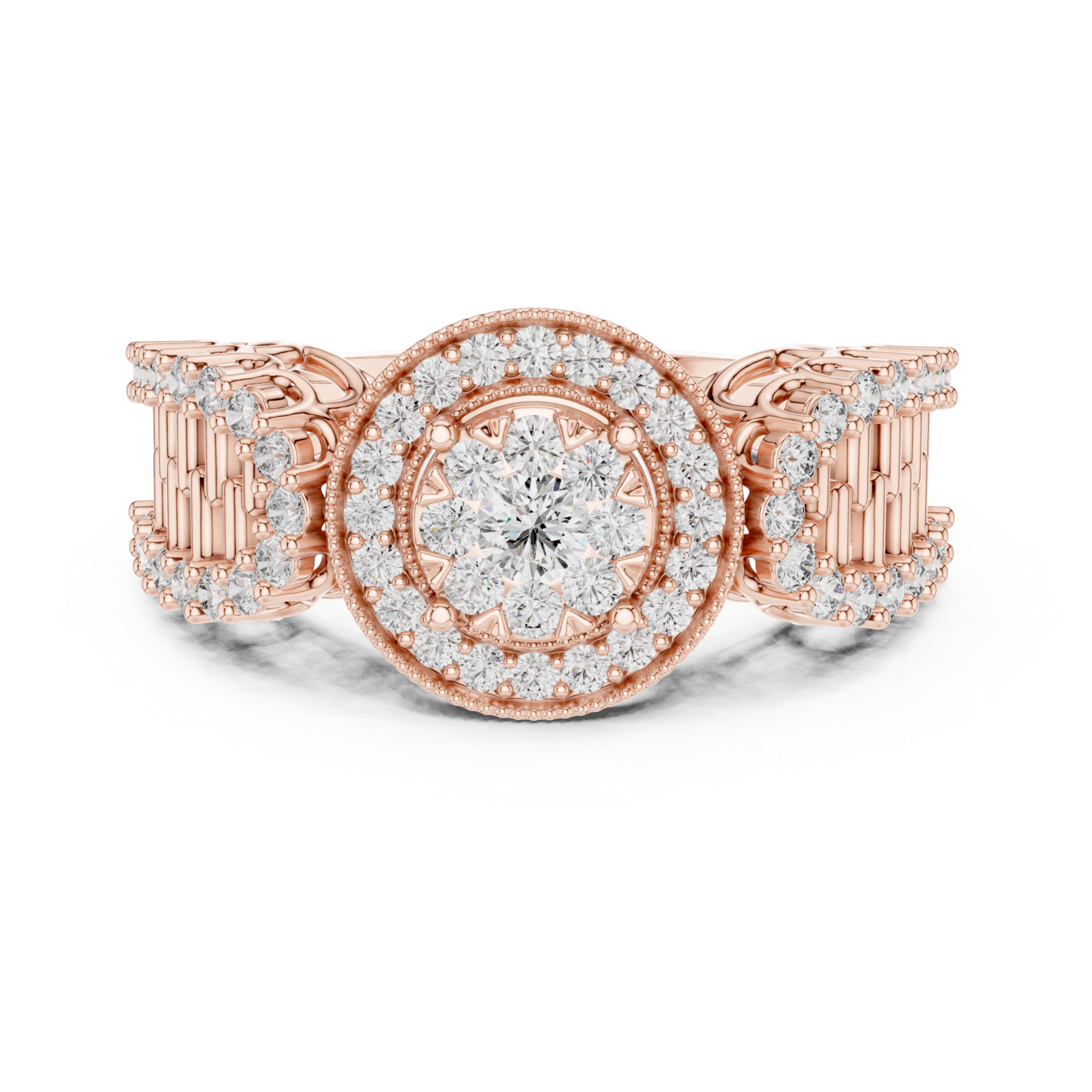  Rose Gold Twilight Halo Mirage Crown Statement Ring Front View