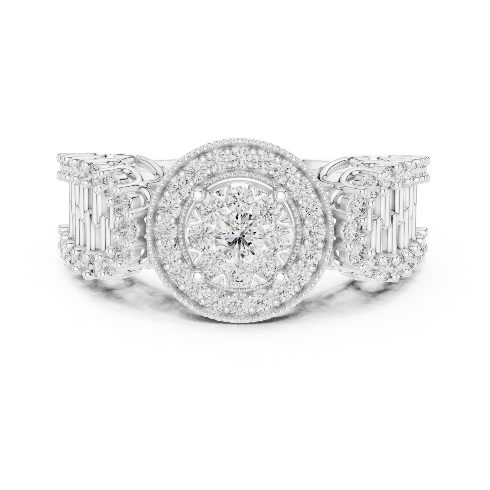  White Gold Twilight Halo Mirage Crown Statement Ring Front View