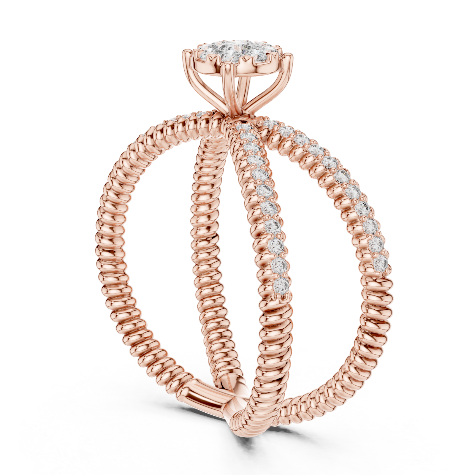  Rose Gold Radiant Crossing Spiral Aura Ring Left View