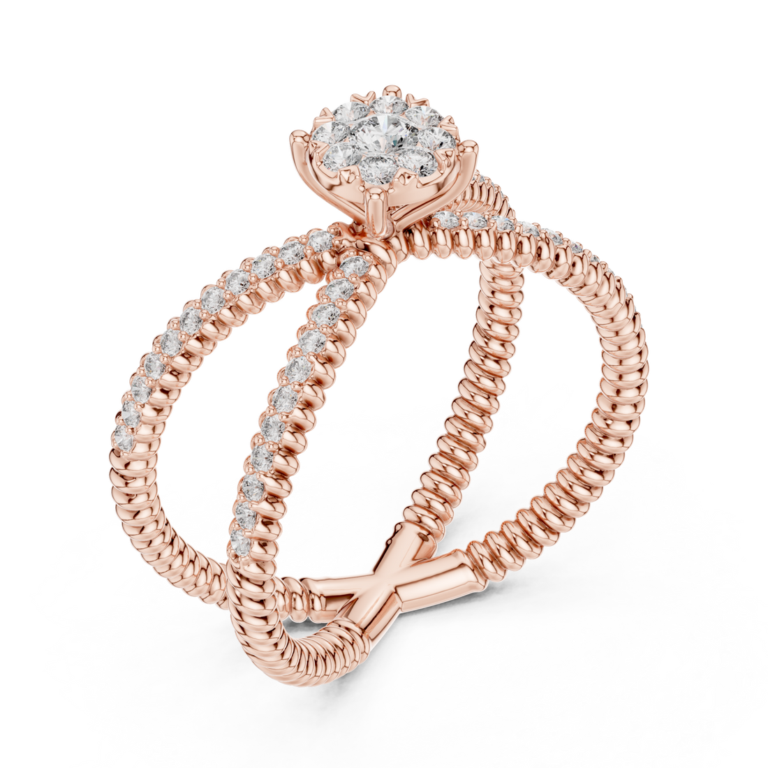  Rose Gold Radiant Crossing Spiral Aura Ring Right View