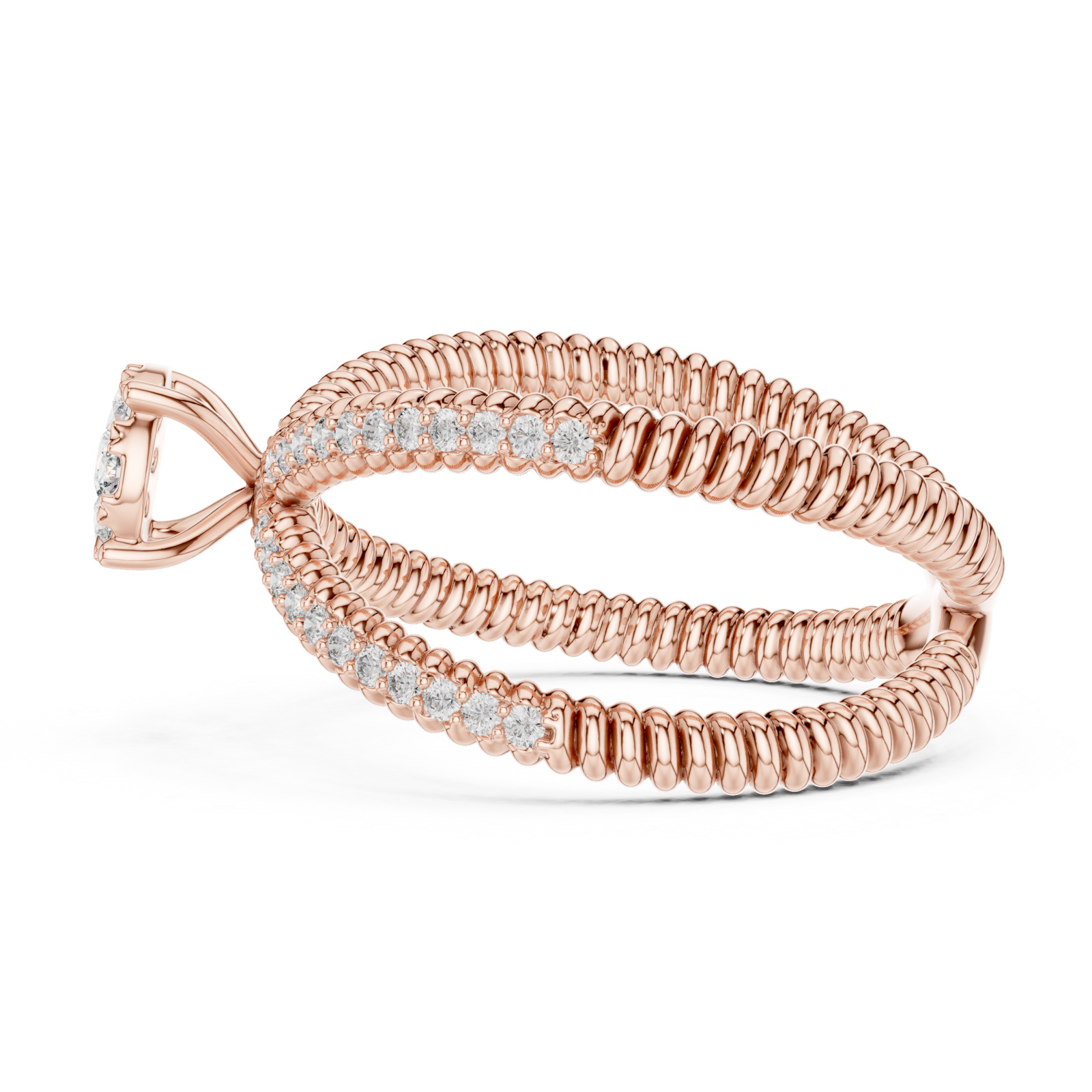  Rose Gold Radiant Crossing Spiral Aura Ring Side View