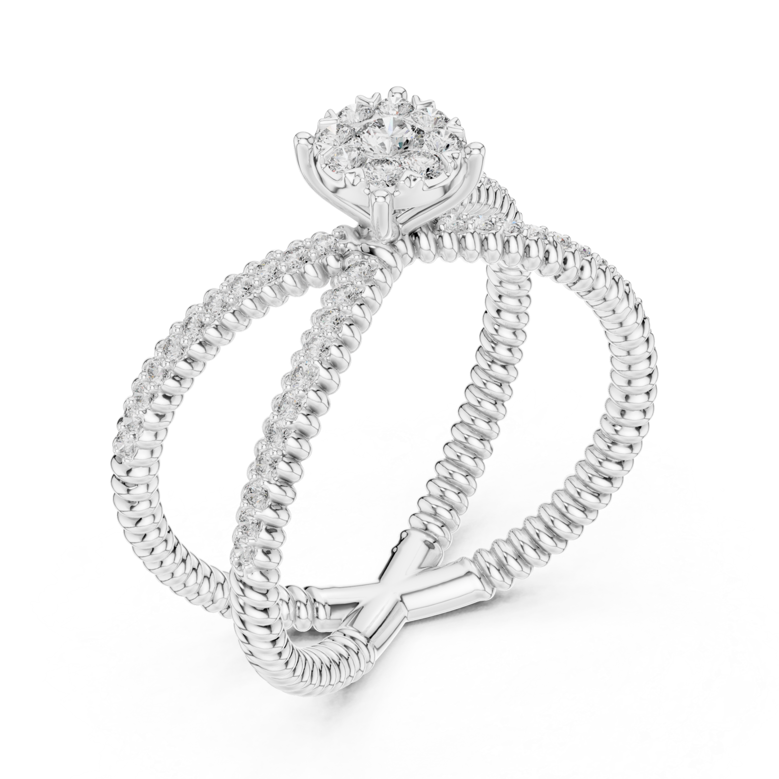  White Gold Radiant Crossing Spiral Aura Ring Right View