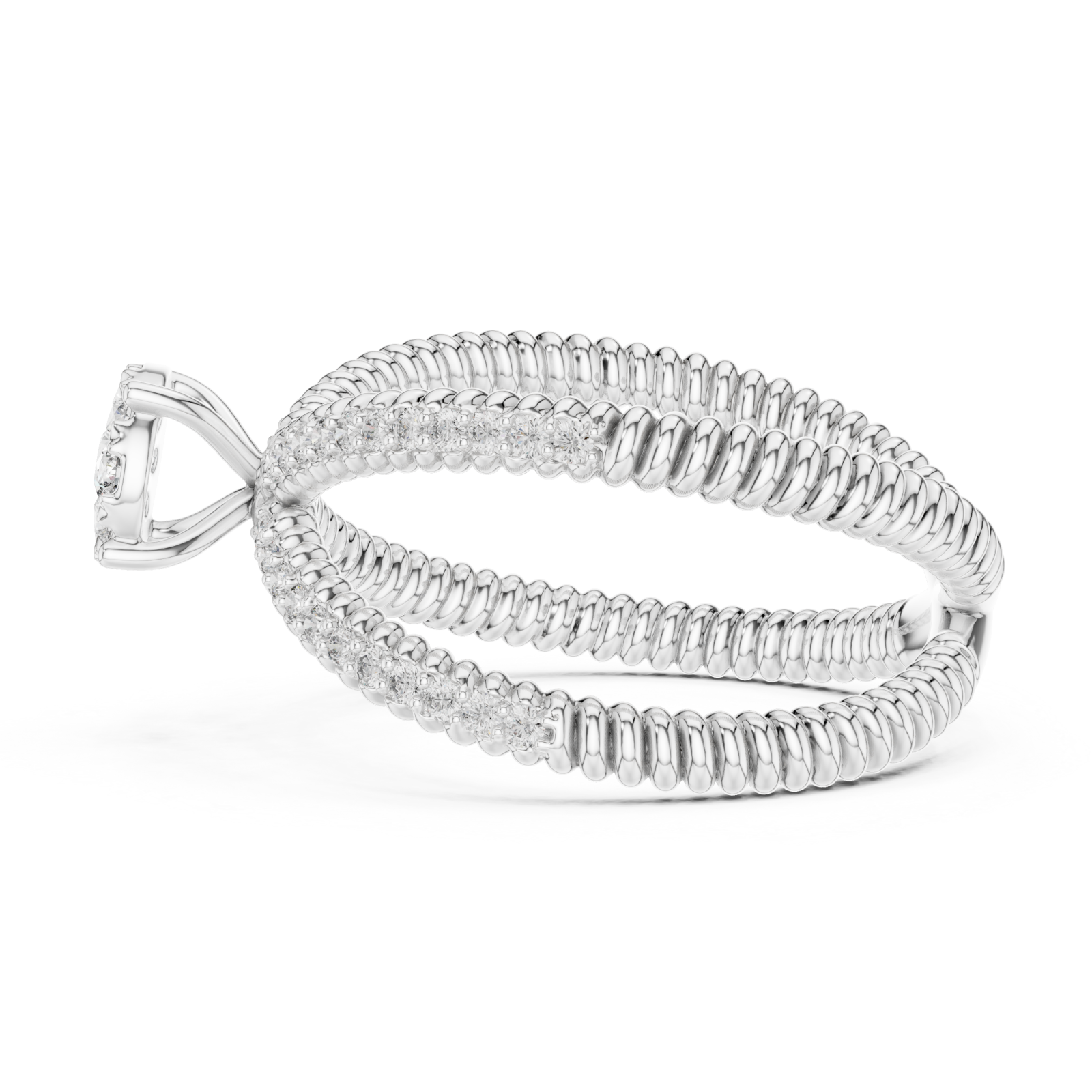  White Gold Radiant Crossing Spiral Aura Ring Side View