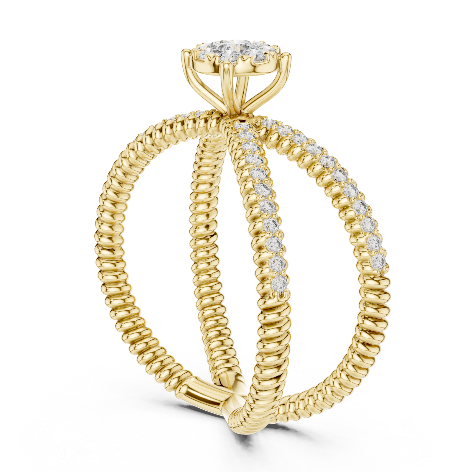  Gold Radiant Crossing Spiral Aura Ring Left View